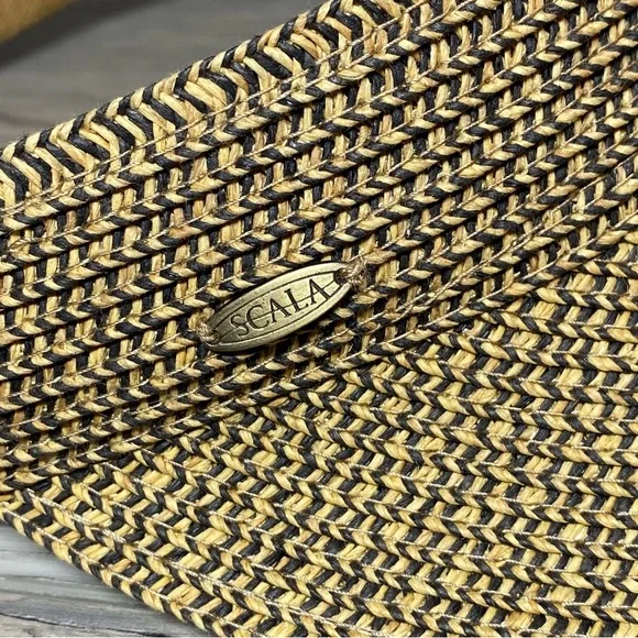 Scala Straw Visor Hat Women’s One Size Adjustable Tan/Black SunHat Golf Beach - Picture 6 of 11